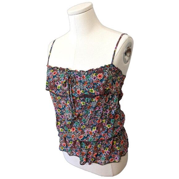 Vintage Y2K Floral Cami Top Ruffle Cottagecore Tiered Spaghetti Strap Beach Sz S - Picture 3 of 8
